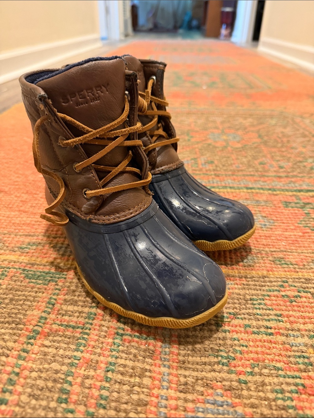 Sperry Kids Navy and Brown Lace-Up Duck Boots